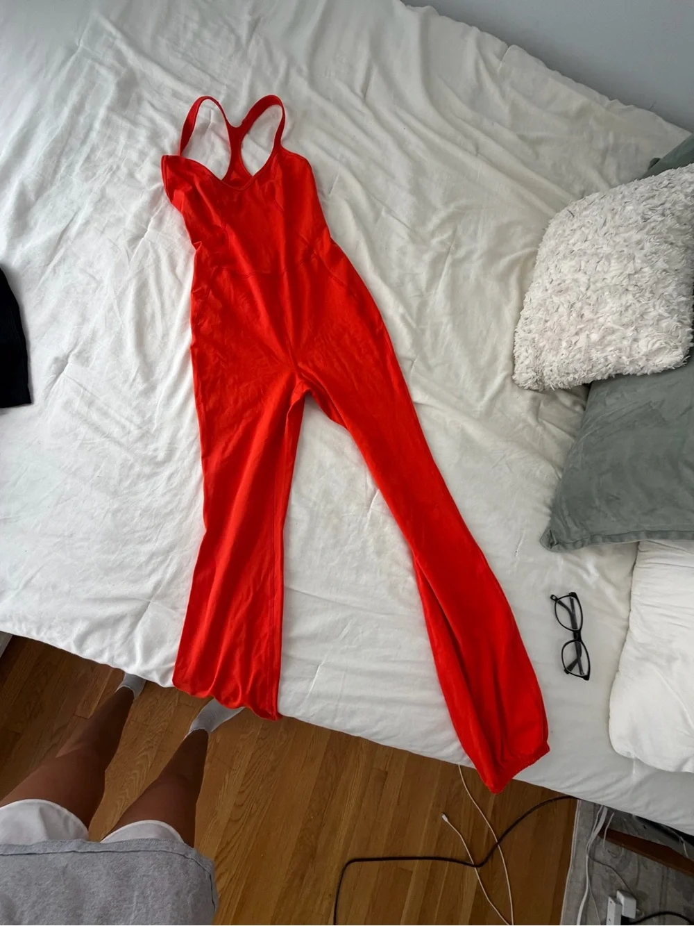 Free People Bright Red Strappy V-Neck Jumpsuit